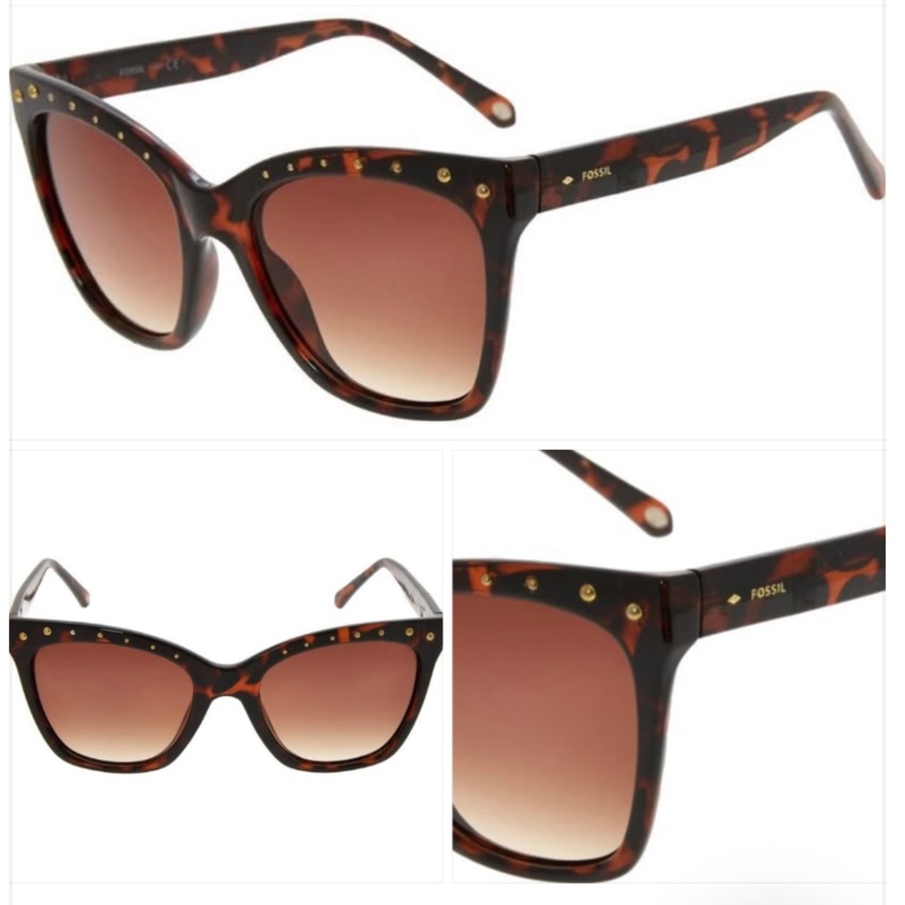 Fossil FW171 Cat-eye Brown Tortoise with Gold Stud Accents Sunglasses